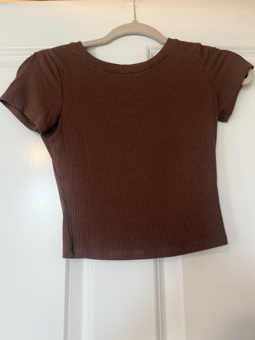 Bozzolo Ribbed Short Sleeve Crop Top - Chocolate Brown